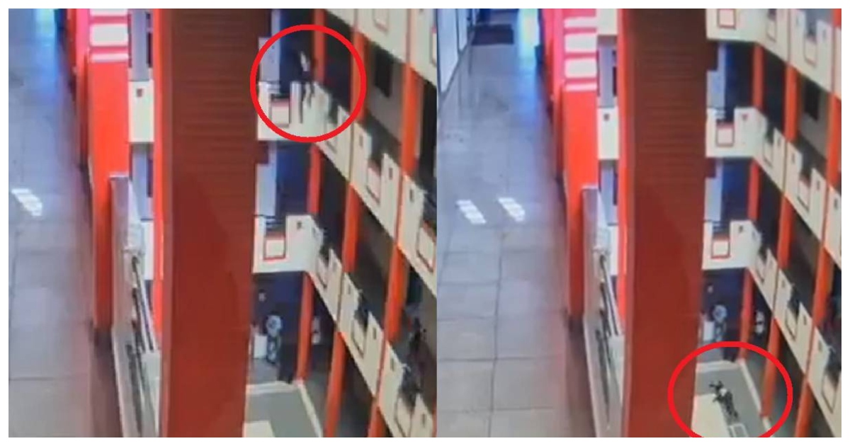 কেউ কিছু বোঝার আগেই তৃতীয় তলার রেলিং টপকে ঝাঁপ দেয় ছাত্রটি। ছবি: লোকসত্ত্বা